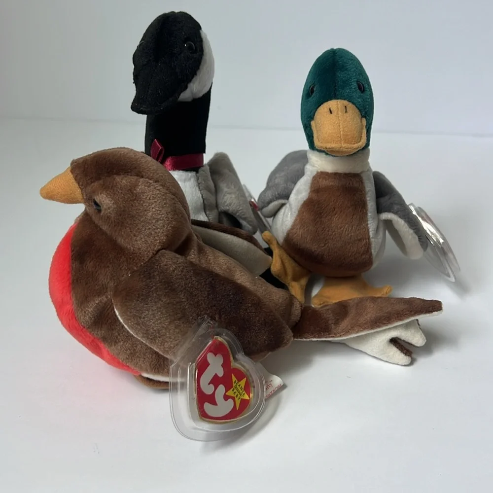 Retired Vtg 90s Ty Beanie Baby Lot (3) Jake, Loosy, Early Nursey Mallard 1997 💙